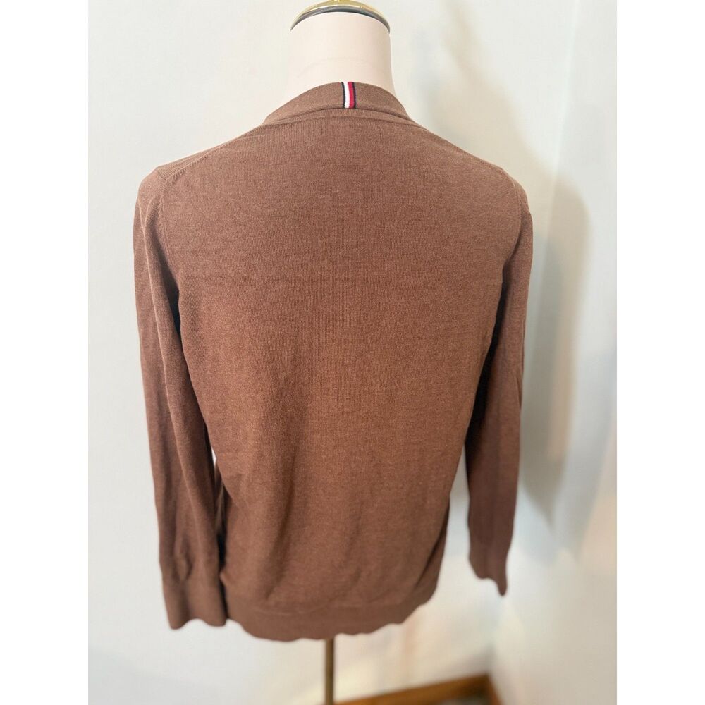 Tommy Hilfiger Brown V-Neck Cardigan Women’s S/P Button Front Flag Logo